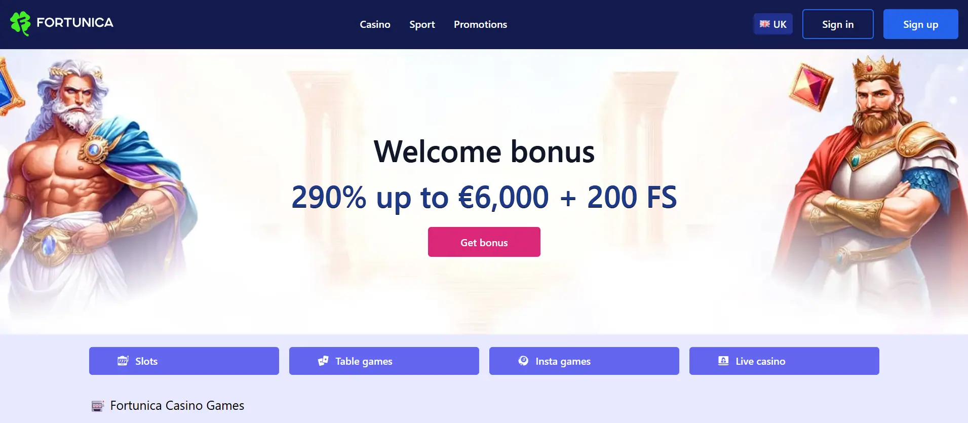 Fortunica casino home page